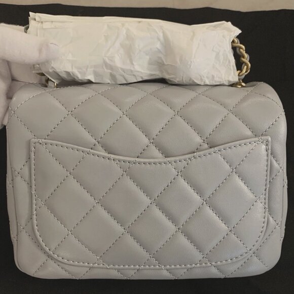 Chanel 21B Classic Mini Square Pearl Crush Lambskin Quilted Flap Bag, Gray, NIB - Picture 15 of 16